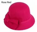 Chapeau cloche rose en feutre de laine avec grand nœud pour femme en automne hiver - M (56-58cm) / Rouge Rose