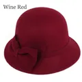 Chapeau cloche élégant en laine bordeaux pour femme avec décoration nœud sur fond blanc - M (56-58cm) / Bordeaux
