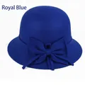 Close-up of royal blue wool cloche hat featuring an elegant large bow decoration - M (56-58cm) / Royal Blue
