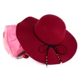 Detail of wine red wool fedora hat featuring black ribbon and pearl bead embellishments - M (56-58cm) / Burgundy