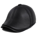 Casquette de baseball d'hiver en cuir noir pour homme avec rabats d'oreilles et six pans - Moyen (58-59cm) / Cuir Noir