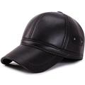 Herren Leder Schirmmütze in Braun mit Ohrenklappen und Kontrastnähten für den Winter - Einstellbar 57-59cm / Braun