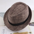 Close-up of brown herringbone wool fedora hat featuring a classic black satin ribbon band - One Size 58cm / New Coffee Plaid