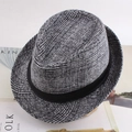 Detailed close-up of a classic plaid felt fedora hat with a black grosgrain ribbon band - One Size 58cm / New Plaid Light Grey