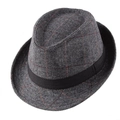 Detail of grey herringbone fedora hat with red check pattern and black ribbon band - One Size 58cm / New Herringbone Light Grey