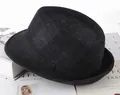 Detail of herringbone wool fedora hat with a black ribbon band on vintage books - One Size 58cm / Small Black Plaid