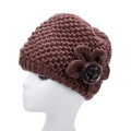 Gorro de punto jacquard grueso de invierno para mujeres mayores con protección de orejas - Elástico / Marrón