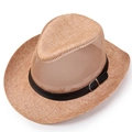 Détail de la couronne en maille respirante et de la texture en paille du chapeau d'été - M (56-58cm) / Beige