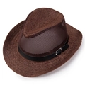 Chapeau de cowboy marron en maille respirante avec large bord et sangle en cuir - M (56-58cm) / café