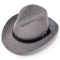 Chapeau fedora en maille grise respirante avec sangle décorative en cuir et boucle - M (56-58cm) / Gris