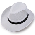 Breathable white mesh Panama sun hat with black leather band and silver buckle - M (56-58cm) / White
