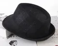 Classic small black grid fedora hat for men in autumn wool blend flannel style - One Size 58cm / Small Black Plaid
