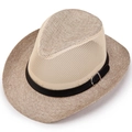Chapeau de cowboy d'extérieur respirant en mesh avec protection solaire et détails tissés - M (56-58cm) / Beige
