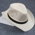 Close-up of beige mesh cowboy hat featuring breathable knit and black decorative band - M (56-58cm) / Milk White