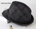 Detail shot of black and grey plaid fedora hat with a black ribbon band on books - One Size 58cm / Black & Gray Plaid