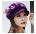 Close-up of deep purple knit hat with white floral pattern and warm fuzzy texture - Purple (Leaf Flower)