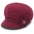 Berretto newsboy bordeaux da donna con jacquard floreale e visiera a pois - M (56-58cm) / Rosso
