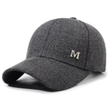 Men's winter wool texture baseball cap in dark grey featuring silver metal M ornament - Adjustable / M Logo Style / Gray