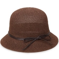 Elegant dark brown knitted sun hat for women featuring a minimalist bow tie strap - One Size 58cm / Brown