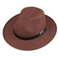 Atmungsaktiver brauner Mesh-Fedora-Sonnenhut für Herren mit schwarzem Lederband - Einheitsgröße 58cm / Kaffeebraun