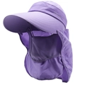 Violetter Sonnenhut mit breiter Krempe, Gesichtsmaske und Nackenschutz für Damen im Freien - Einheitsgröße 58cm / Lila