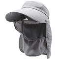 Detail of light grey outdoor sun hat with wide brim, mesh face cover and neck protector - One Size 58cm / Gray