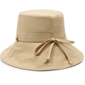 Détail du chapeau de soleil en coton beige avec nœud décoratif et texture canevas - Ajustable 57-58cm / Kaki