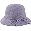 Chapeau cloche tricoté violet clair pour femme avec texture douce et détail nœud papillon - Ajustable 57-58cm / Gris