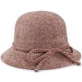 Chapeau cloche tricoté caramel pour femme avec nœud et texture d'hiver chaude - Ajustable 57-58cm / Marron