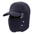 Black winter trapper hat with warm faux fur lining and ear flaps for cold weather - One Size / Blue
