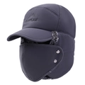 Winter thermal trapper hat for men with fleece lining and detachable windproof mask - One Size / Gray