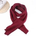 Close-up of thick wine red ribbed knit scarf showing warm texture and premium craftsmanship - Ribbed Long Knit Scarf / Wine Red (Wool Knit)