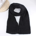 Women winter thick knit scarf with plush lining and decorative horizontal stripes - Ribbed Thickened Plush Scarf / Black (Double-sided)