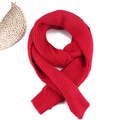 Detailed view of red knitted scarf with chunky vertical ribbed texture for winter warmth - Coarse Vertical Knit Scarf / Red (Wool Knit)
