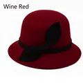 Classic wine red wool cloche hat for women featuring a black decorative ribbon accent - One Size 57cm / Burgundy