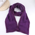 Winter chunky knit scarf for women with warm thick plush lining in dark purple color - Double-sided Fleece Knit Scarf / Purple (Double-sided)