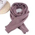 Close-up of purple ribbed knit long scarf with warm and thick vertical texture detail - Minimalist Vertical Stripe Scarf / Dusty Mauve (Wool Knit)