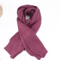 Close-up of deep purple ribbed knit scarf with warm thick texture and ribbed pattern - Coarse Ribbed Thick Warm Scarf / Light Purple (Wool Knit)