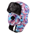 Detail of pink camouflage winter hat with thick grey faux fur lining and matching face mask - One Size 58cm / Dusty Pink Camouflage