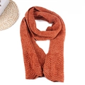 Detail of rust red winter scarf featuring thick chunky knit and warm vertical ribbing textures - Wave Edge Texture Chenille Scarf / Khaki (Chenille)