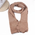 Detail of light brown knitted scarf with soft wavy edge texture and elegant pattern - Chenille Ribbed Warm Scarf / Caramel (Chenille)