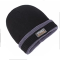 Winter thermal knit beanie in black with grey stripes and Sport Fashion woven label - Elastic 56-60cm / Black
