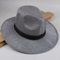Grey wide brim sun hat with black ribbon detail and fine texture for beach or travel - One Size 58cm / Gray