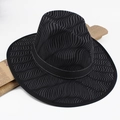 Detail of fedora hat with wave texture and black decorative band with white stitching - One Size 58cm / Print Black