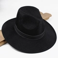 Classic black straw fedora hat with white contrast stitching on the decorative band - One Size 58cm / Black