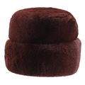 Détail d'un bonnet d'hiver en fausse fourrure brun rouge foncé avec doublure épaisse - Gris Fumé (Toque Cosaque)