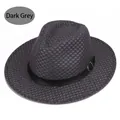 Close-up of dark grey mesh fedora hat with black leather band and silver metal buckle - One Size 58cm / Dark Gray