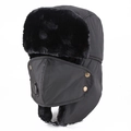Detail of winter trapper hat featuring detachable face mask with breathing valve - One Size 58cm / Black With Black Fur