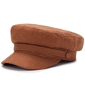 Casquette de marin jaune moutarde classique avec dessus plat et tissu texturé pour femme - Taille unique 57-58cm / Marron