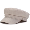 Casquette militaire plate beige pour femme en tissu texturé avec bouton décoratif chic - Taille unique 57-58cm / Beige